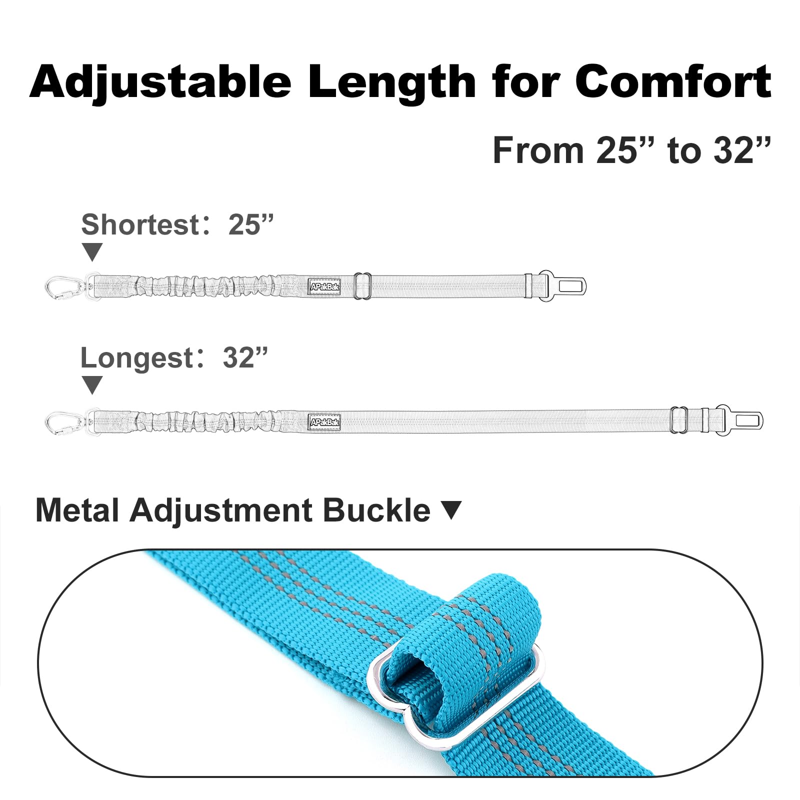 APAKBAK Dog Seat Belt for Car - Adjustable with Locking Hook & Reflective Strap, Light Blue