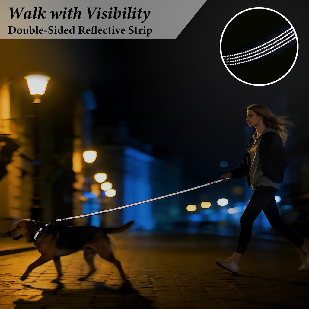 APAKBAK Double Handle Dog Leash 6ft Reflective - Padded Neoprene Grip, Heavy Duty Nylon, Traffic Lead for Training & Walking (Red)