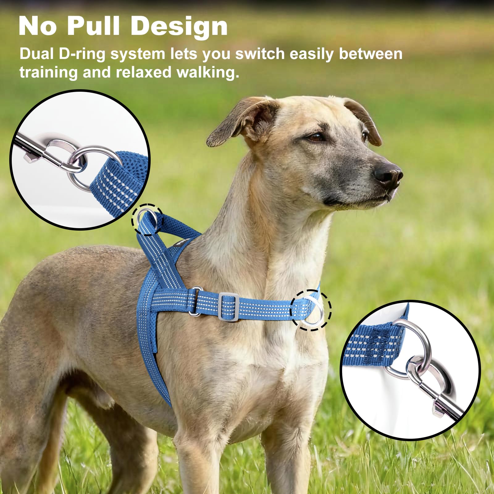 APAKBAK No Pull Dog Harness Blue Size S – Soft Mesh Padded Reflective with Handle & Front Clip for Small Dogs