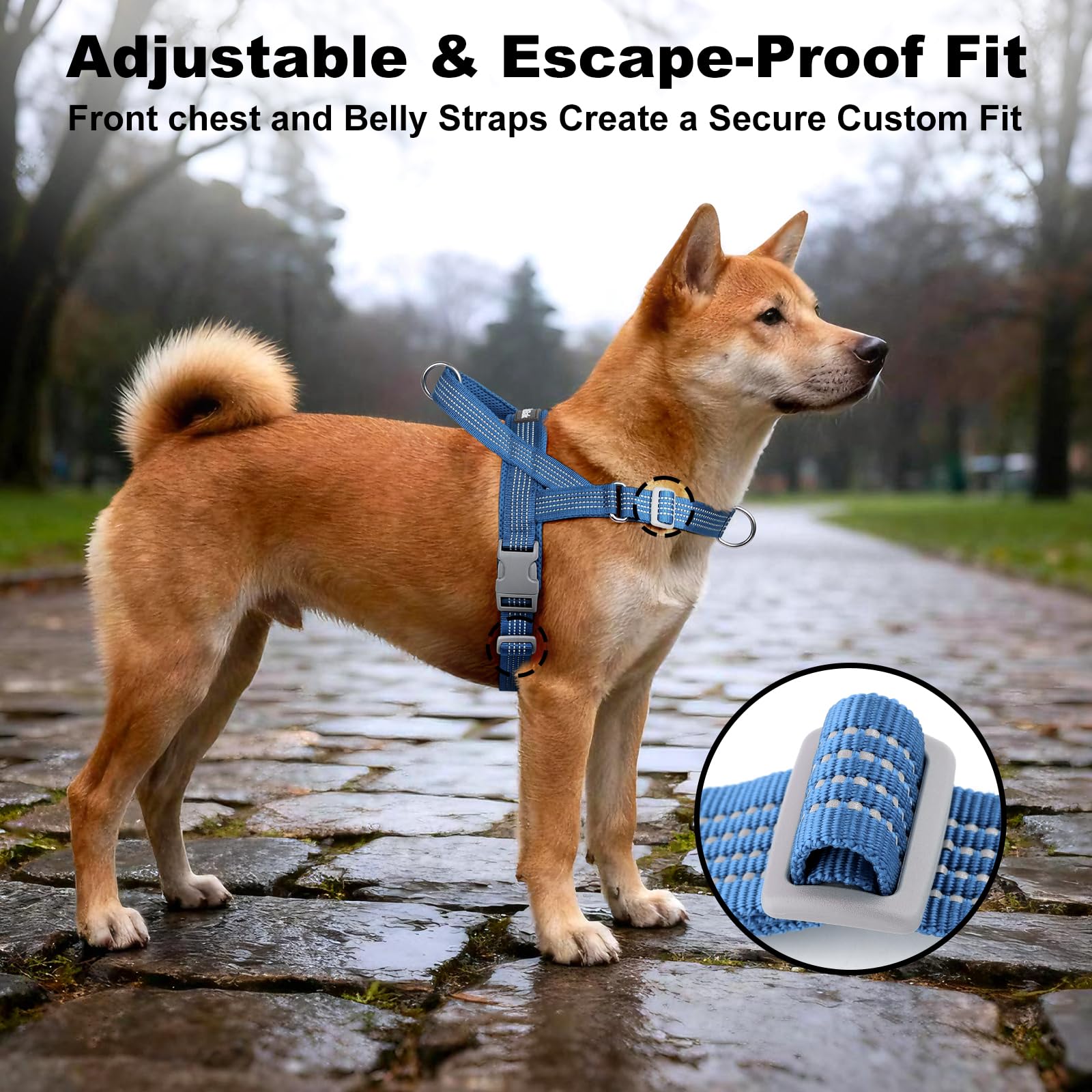 APAKBAK No Pull Dog Harness with Handle – Blue XL, Reflective, Adjustable Mesh Front Clip Harness for Training & Hiking