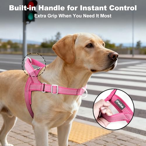 APAKBAK No Pull Dog Harness with Handle – Reflective, Adjustable, Front Clip for Training and Walking (Pink, L)