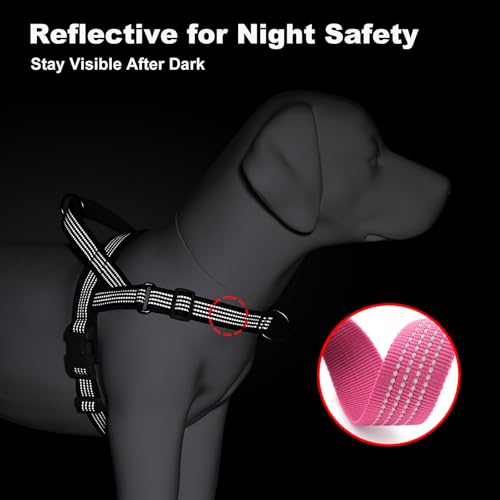 APAKBAK No Pull Dog Harness with Handle – Reflective, Adjustable, Front Clip for Training and Walking (Pink, L)