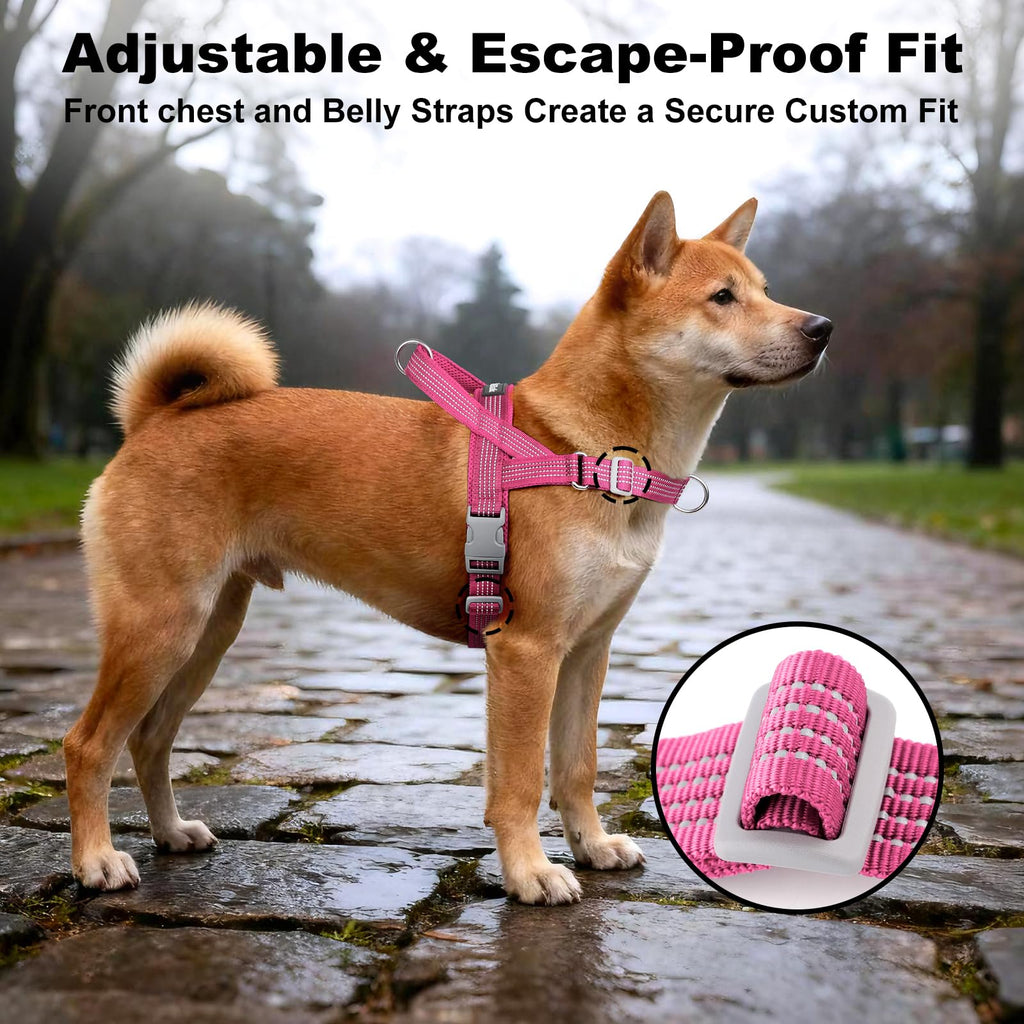 APAKBAK No Pull Dog Harness with Handle – Reflective, Adjustable, Front Clip for Training and Walking (Pink, L)