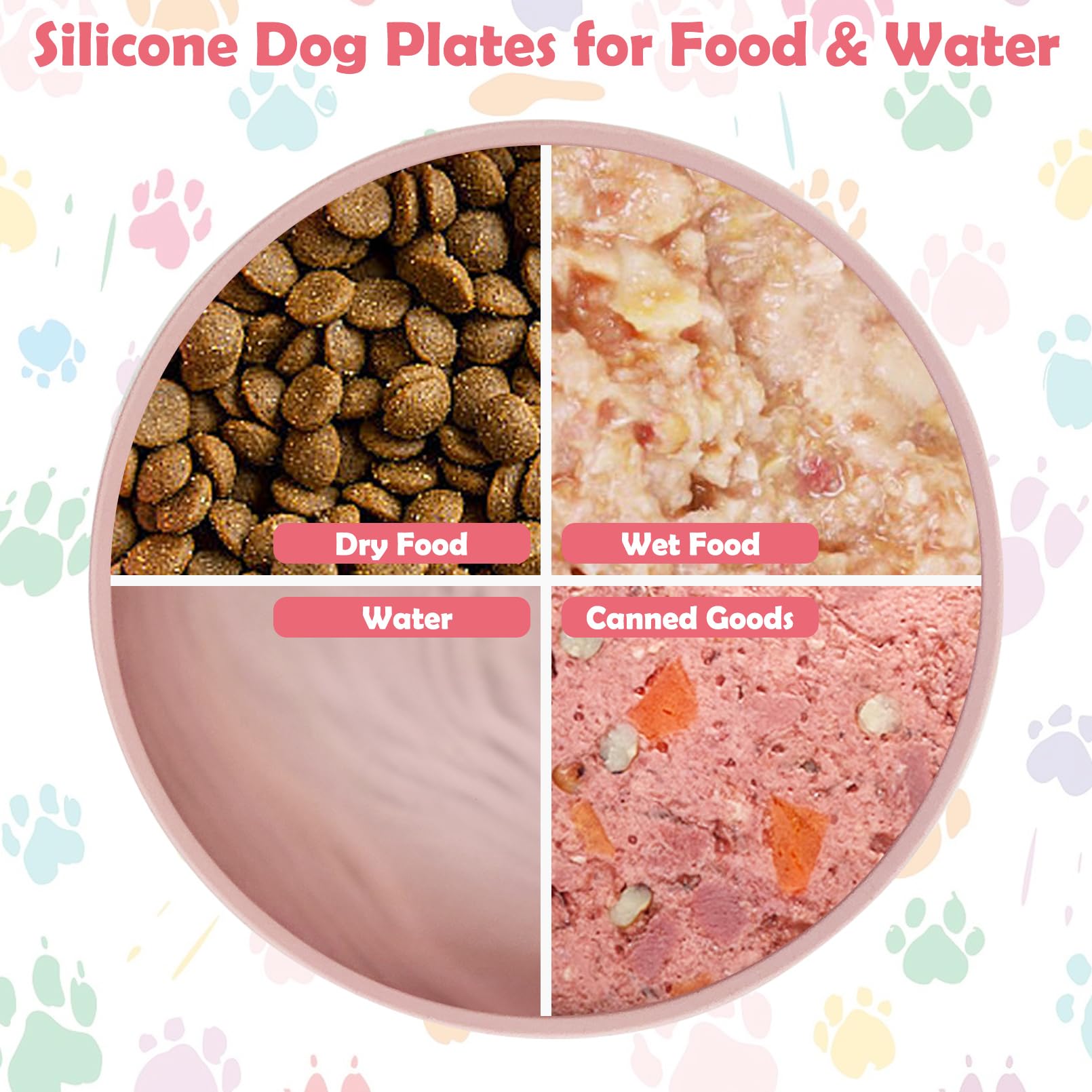 Apatal Silicone Dog Bowl Set of 2 – No-Spill Suction Cup Pet Bowls for Small & Medium Dogs, Pink