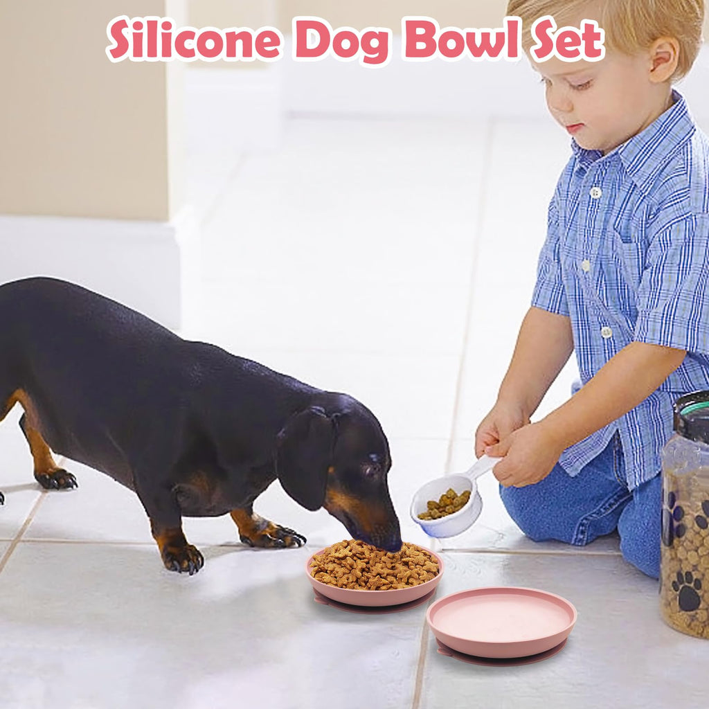 Apatal Silicone Dog Bowl Set of 2 – No-Spill Suction Cup Pet Bowls for Small & Medium Dogs, Pink