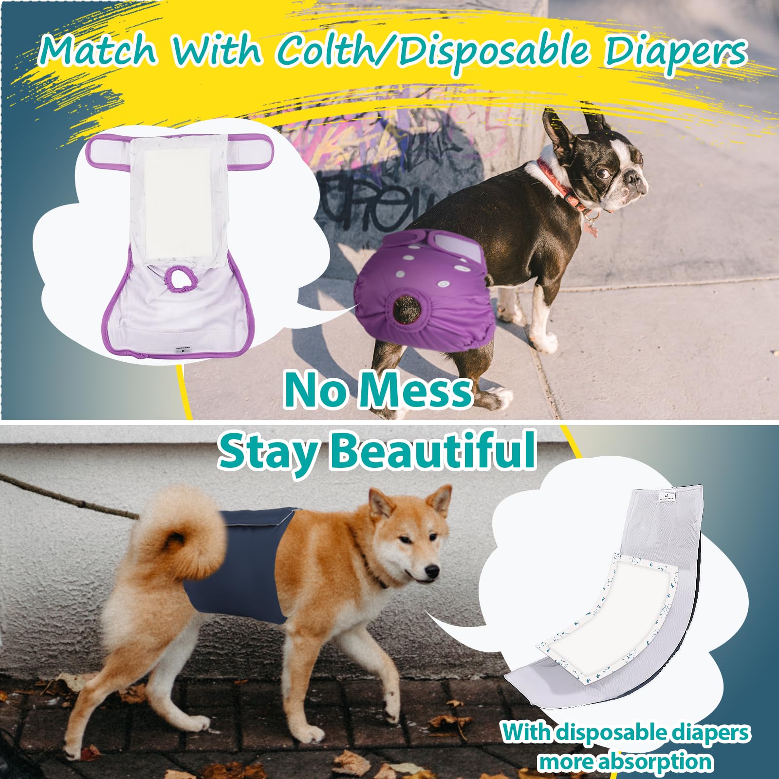 Apupmeo Disposable Dog Diaper Liners (20 Pack) - Size S - Cotton Booster Pads for Male/Female Dogs