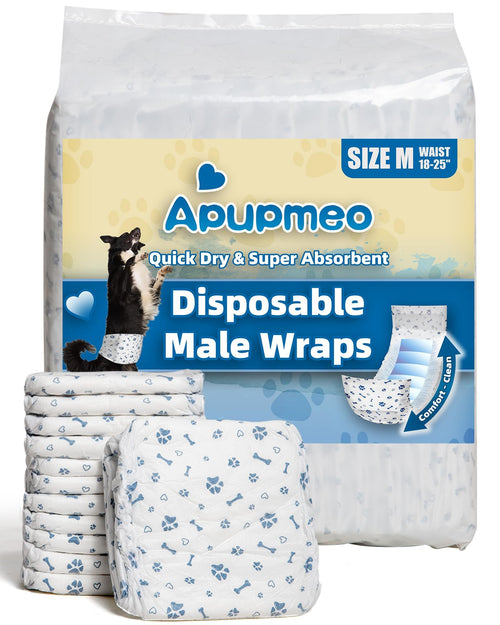 Apupmeo Medium Male Dog Diapers - Disposable Belly Bands, Super Absorbent, Leak-Proof, 20 Count