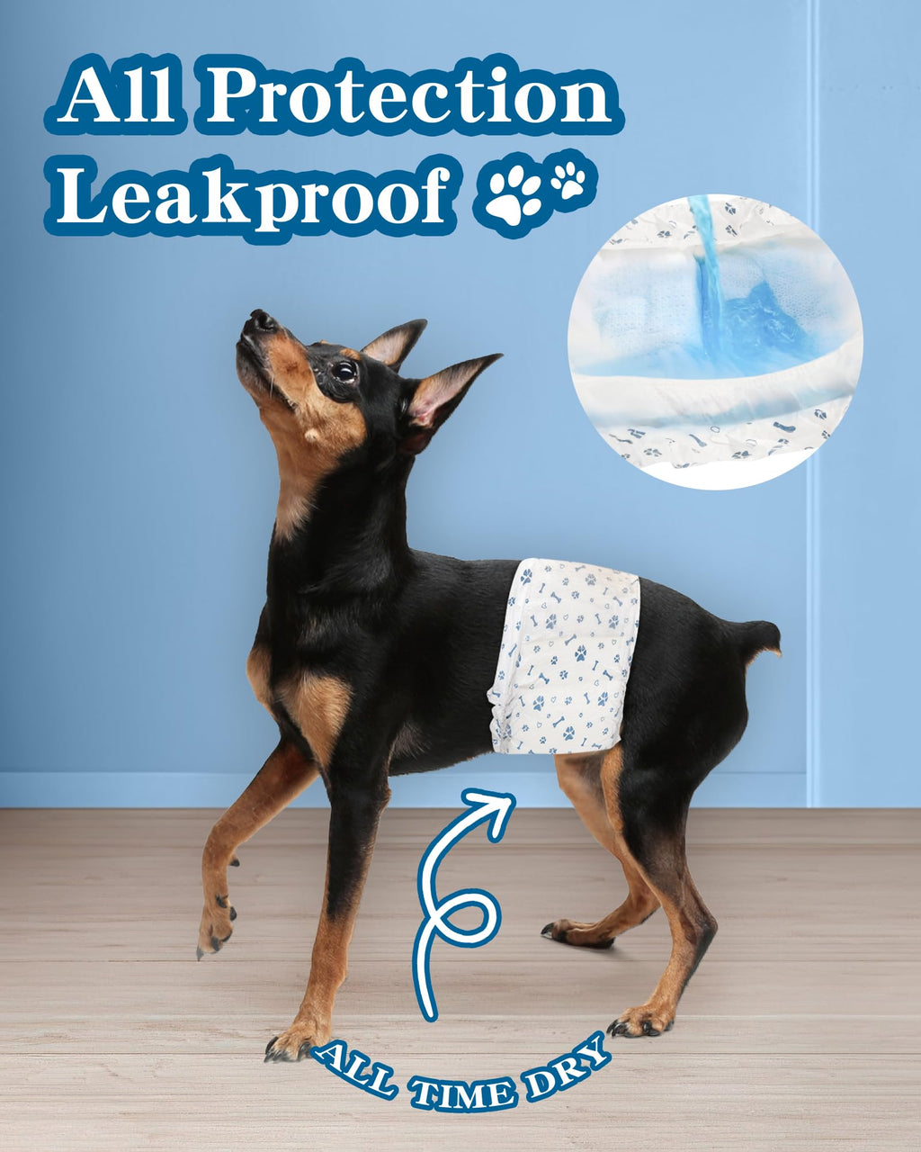 Apupmeo Medium Male Dog Diapers - Disposable Belly Bands, Super Absorbent, Leak-Proof, 20 Count