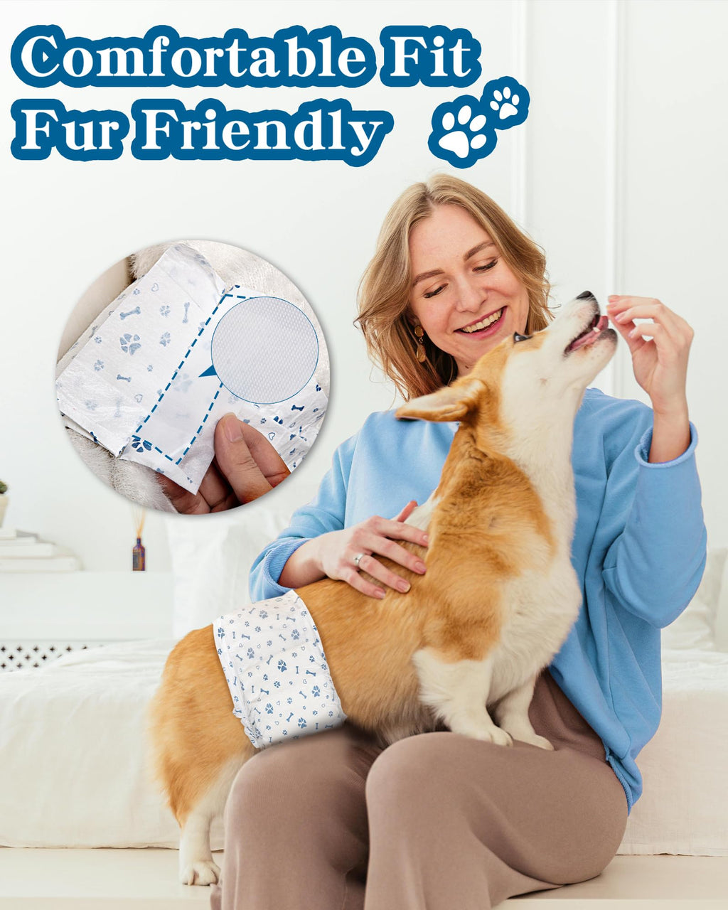 Apupmeo Medium Male Dog Diapers - Disposable Belly Bands, Super Absorbent, Leak-Proof, 20 Count