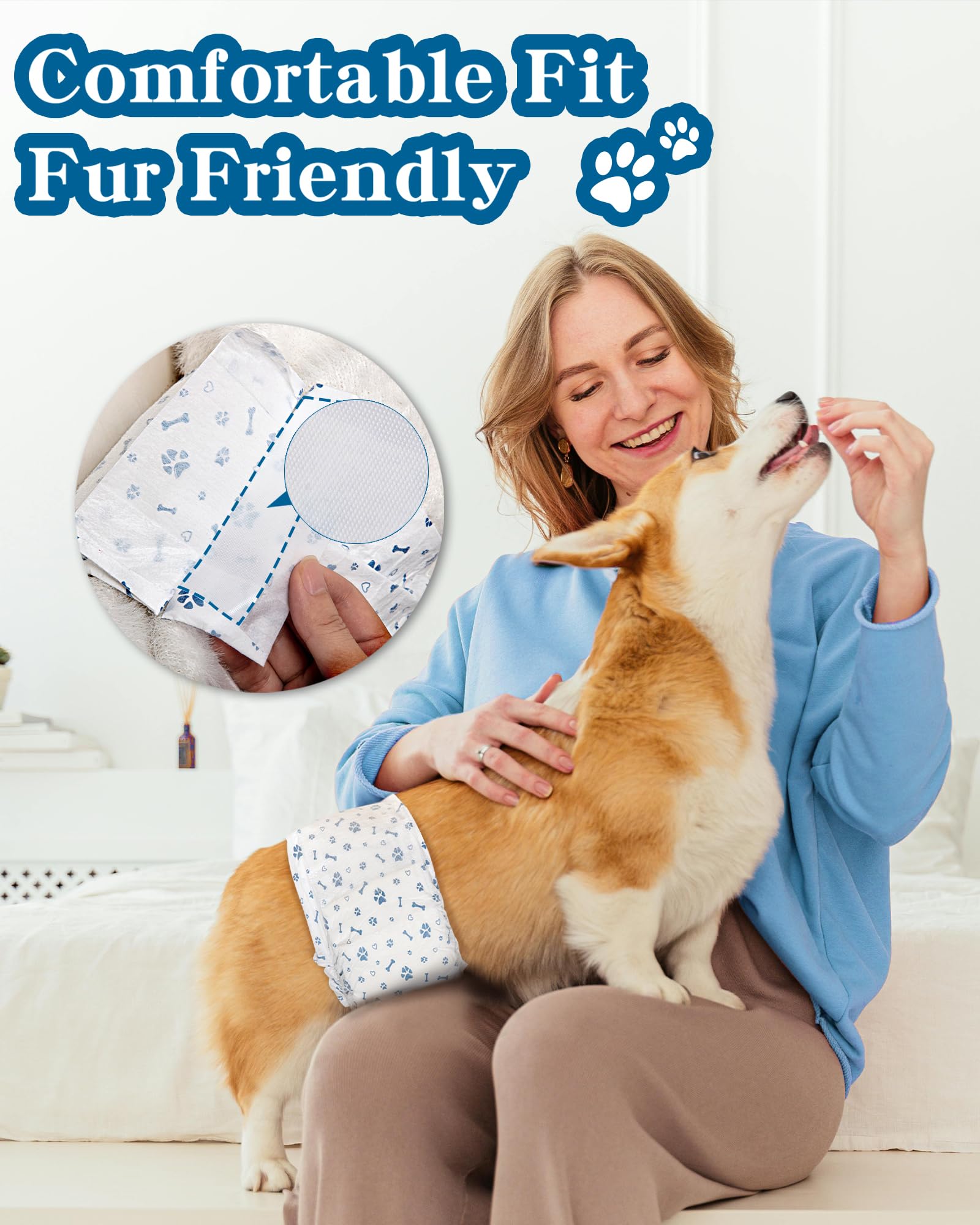 Apupmeo Medium Male Dog Diapers - Disposable Belly Bands, Super Absorbent, Leak-Proof, 20 Count