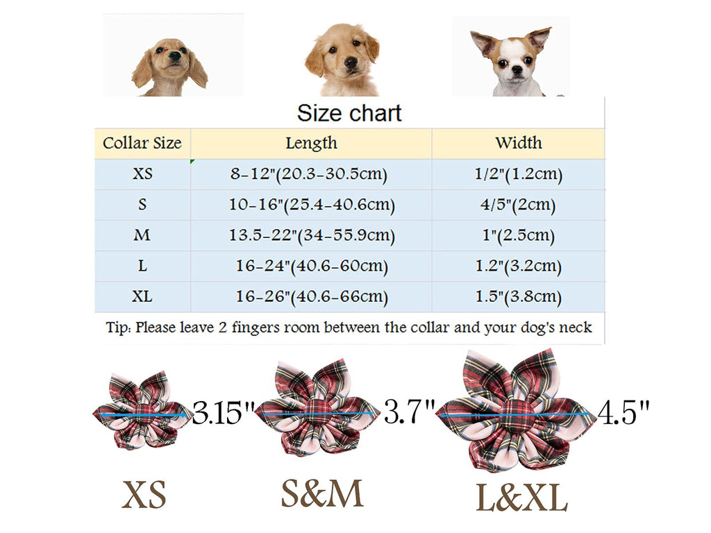 ARING PET Christmas Dog Collar - Cute Red Green Plaid Medium with Detachable Flower and Metal Buckle