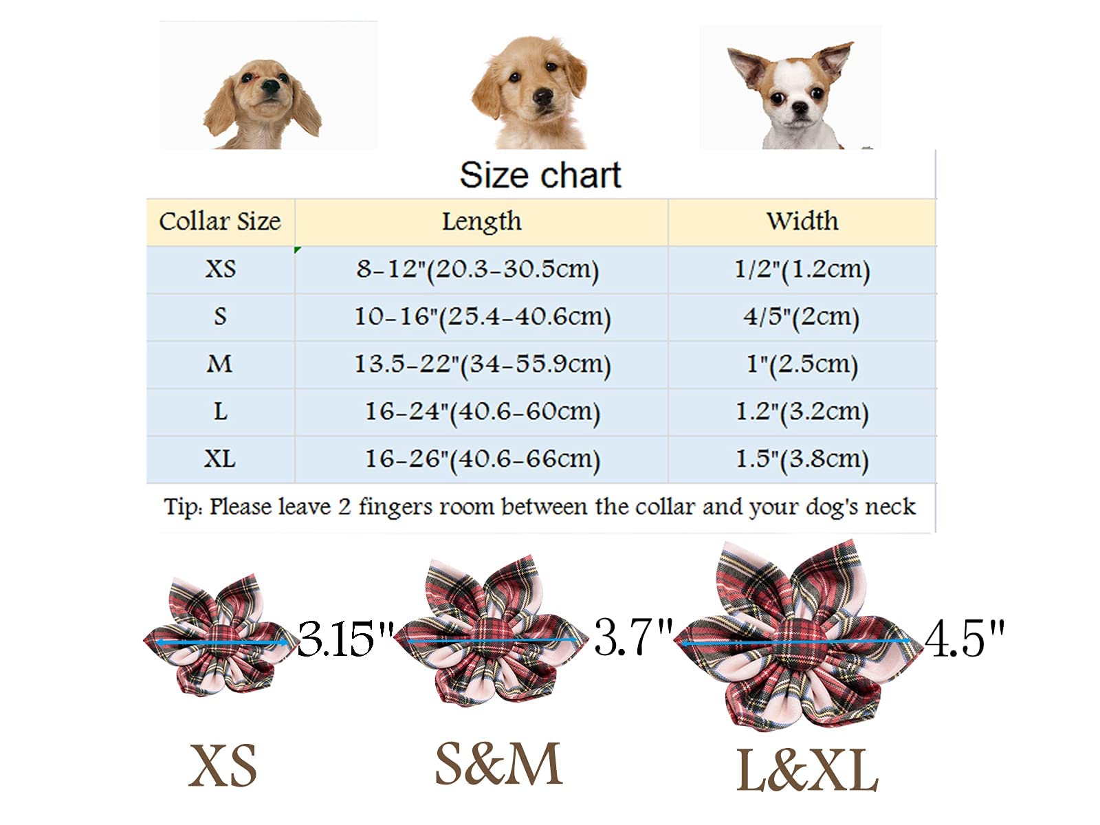 ARING PET Christmas Dog Collar - Cute Red Green Plaid Medium with Detachable Flower and Metal Buckle