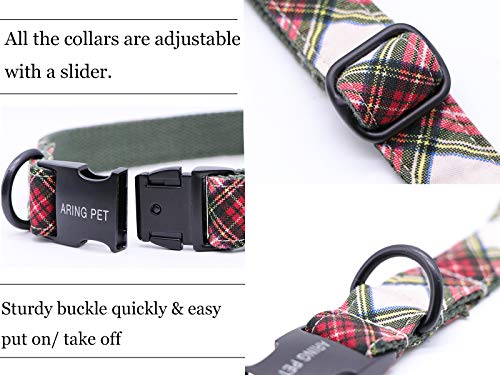ARING PET Christmas Dog Collar Bowtie – Small, Red Green Plaid, Cotton, Machine Washable