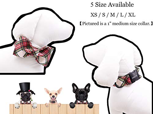 ARING PET Christmas Dog Collar Bowtie – Small, Red Green Plaid, Cotton, Machine Washable