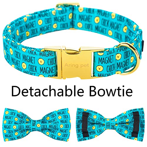 ARING PET Easter Dog Collar with Blue Chick Bowtie – Adjustable, Metal Buckle, Size M