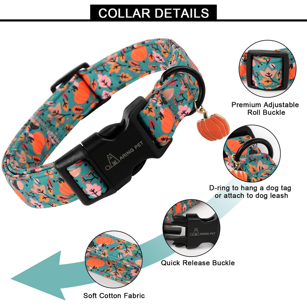 ARING PET Fall Dog Collar – Cute Autumn Pumpkin Maple Leaves, Quick Release Buckle, Adjustable 16-24 inches for Small to Large Dogs