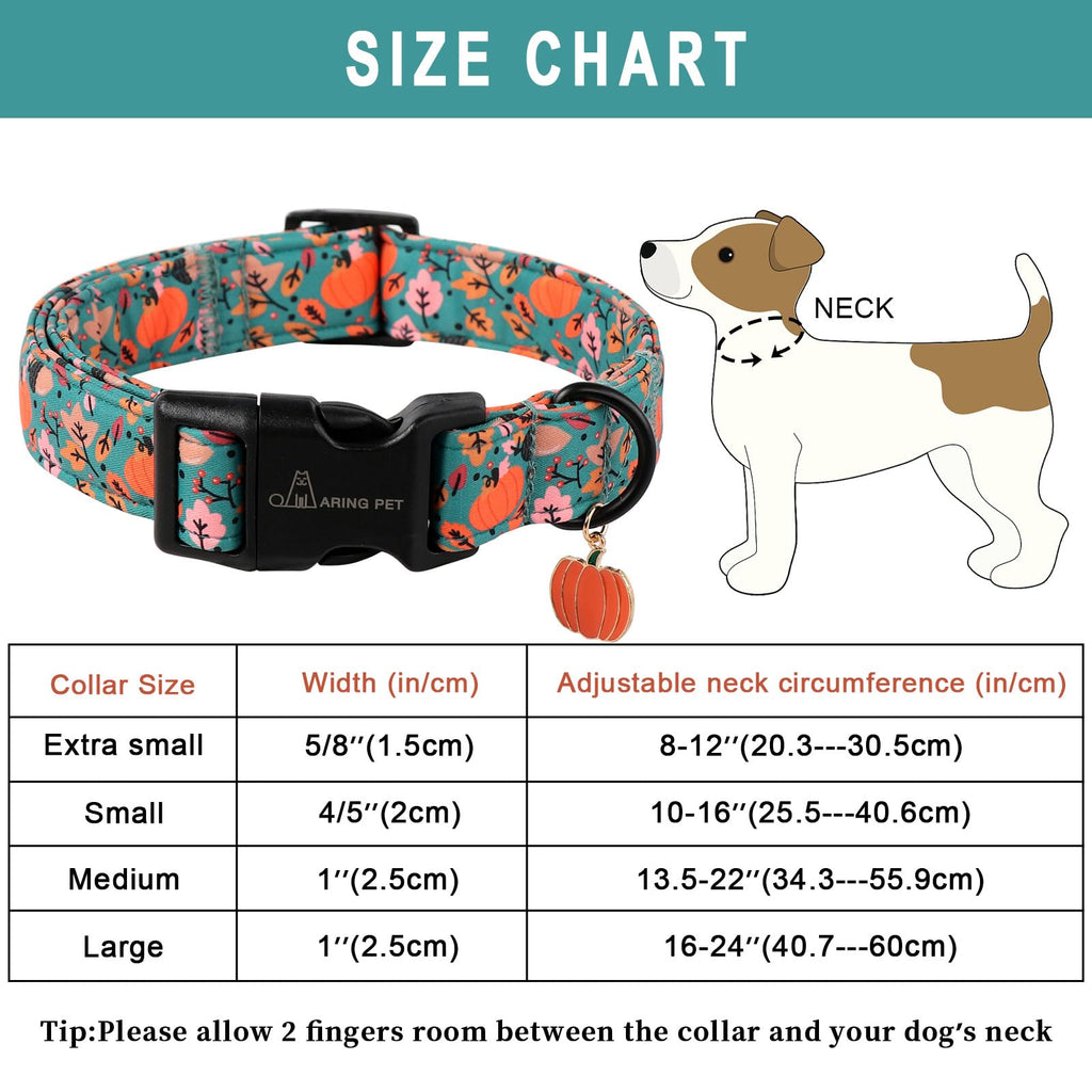 ARING PET Fall Dog Collar – Cute Autumn Pumpkin Maple Leaves, Quick Release Buckle, Adjustable 16-24 inches for Small to Large Dogs