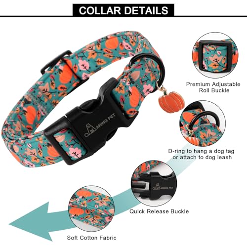 ARING PET Fall Dog Collar – Cute Autumn Pumpkin Maple Leaves, Quick Release Buckle, Adjustable 16-24 inches for Small to Large Dogs