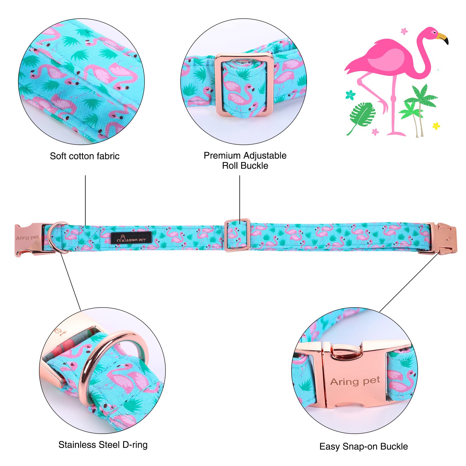ARING PET Flamingo Dog Collar – Cotton Collar with Bow Tie, Adjustable Summer Bowtie for Small to Large Dogs