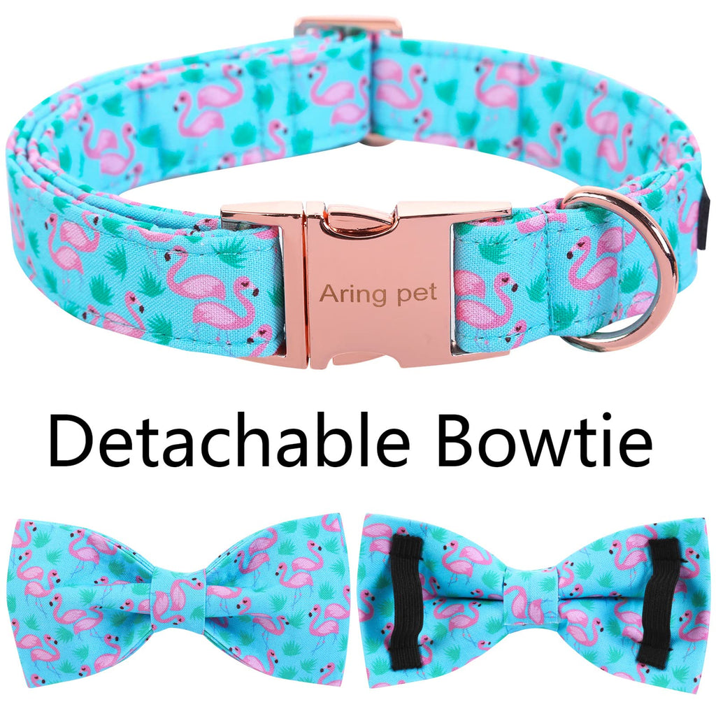 ARING PET Flamingo Dog Collar – Cotton Collar with Bow Tie, Adjustable Summer Bowtie for Small to Large Dogs