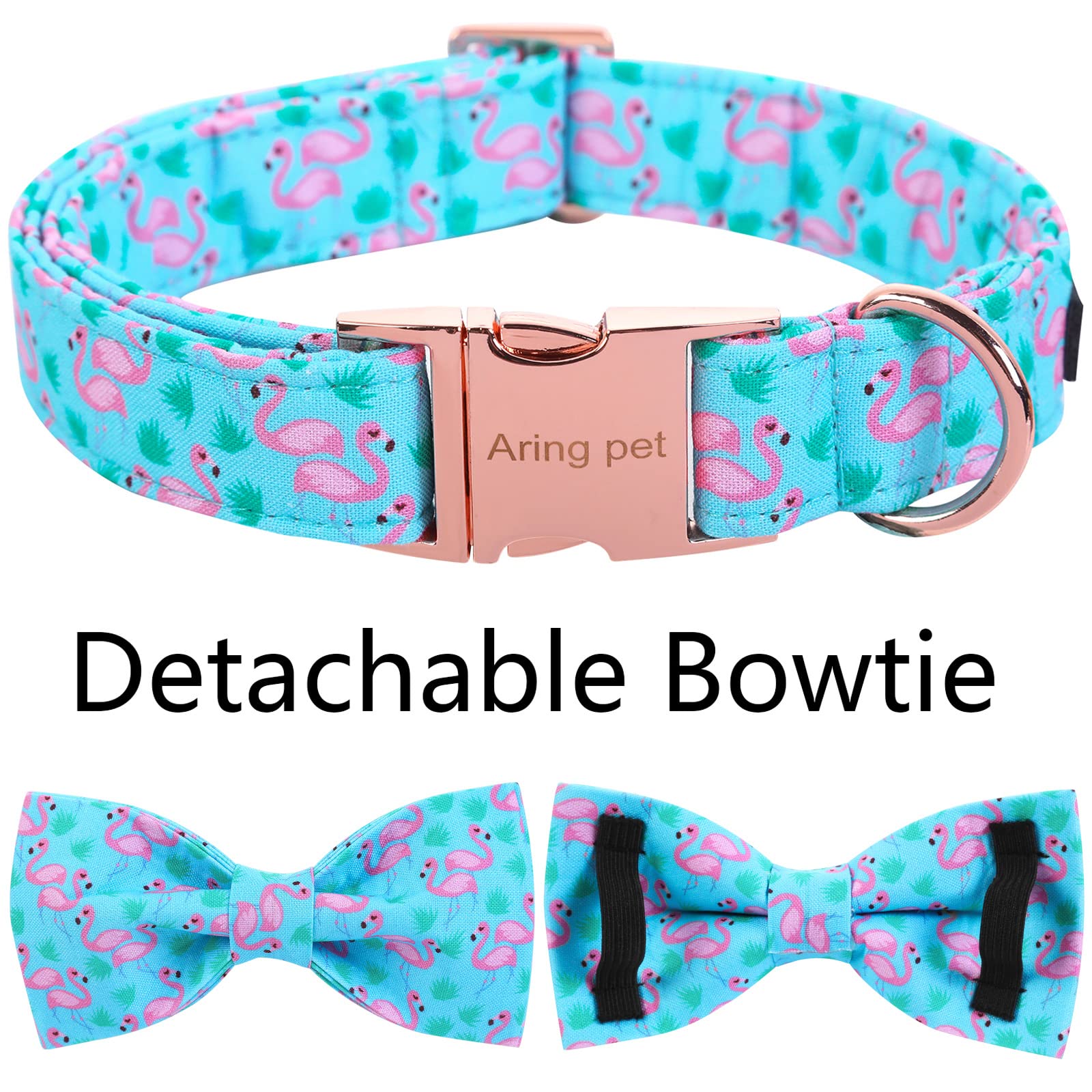 ARING PET Flamingo Dog Collar – Cotton Collar with Bow Tie, Adjustable Summer Bowtie for Small to Large Dogs