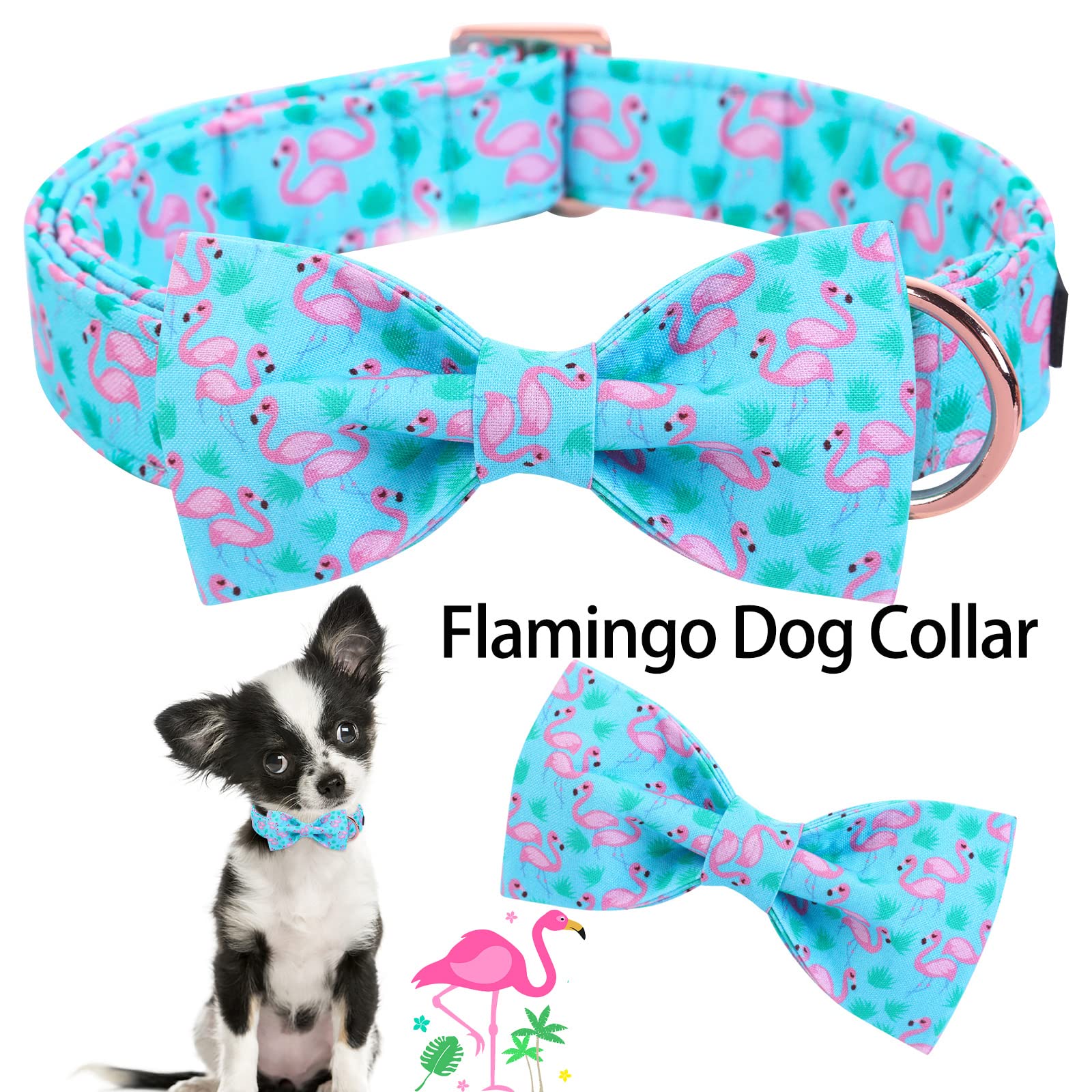ARING PET Flamingo Dog Collar – Cotton Collar with Bow Tie, Adjustable Summer Bowtie for Small to Large Dogs