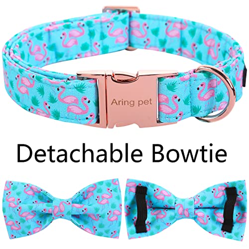 ARING PET Flamingo Dog Collar – Cotton Collar with Bow Tie, Adjustable Summer Bowtie for Small to Large Dogs