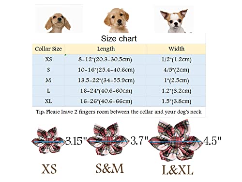 ARING PET Small Christmas Dog Collar - Red Green Plaid with Detachable Flower and Metal Buckle