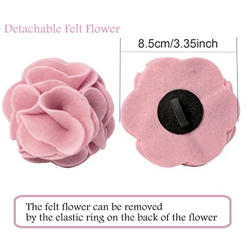 ARING PET Velvet Dog Collar - Pink, Size L with Detachable Felt Flower - Soft Pet Collar for Small to Large Dogs