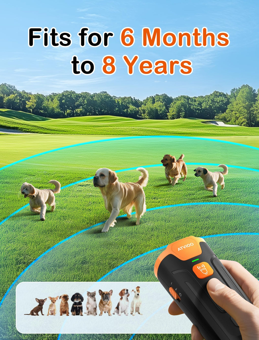 ATVIOO Ultrasonic Dog Bark Deterrent – 3 Emitters, Rechargeable, Indoor/Outdoor, Black