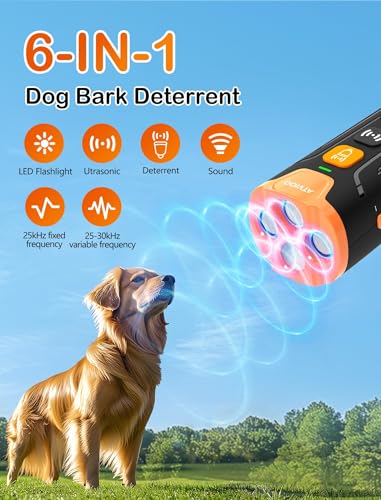 ATVIOO Ultrasonic Dog Bark Deterrent – 3 Emitters, Rechargeable, Indoor/Outdoor, Black
