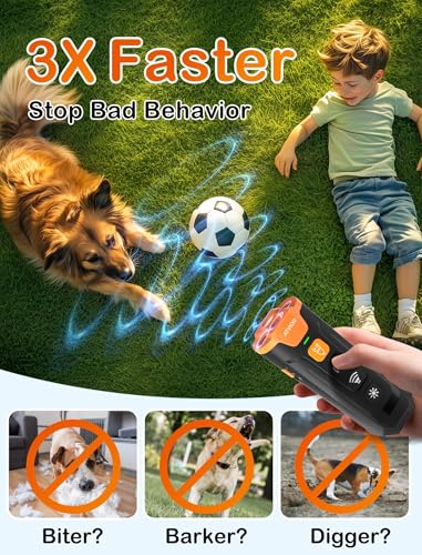 ATVIOO Ultrasonic Dog Bark Deterrent – 3 Emitters, Rechargeable, Indoor/Outdoor, Black