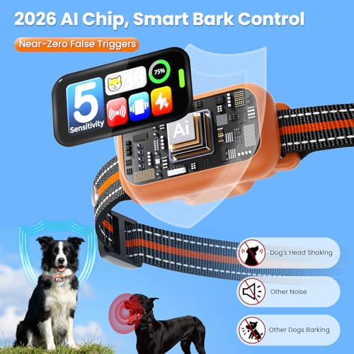 ATWHTE Smart Bark Collar for Dogs 8-100 lbs with AirTag Holder, 5 Modes, Waterproof, 20-Day Battery