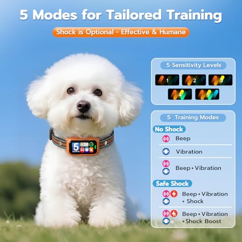 ATWHTE Smart Bark Collar for Dogs 8-100 lbs with AirTag Holder, 5 Modes, Waterproof, 20-Day Battery