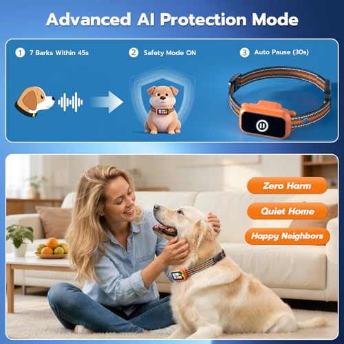 ATWHTE Smart Bark Collar for Dogs 8-100 lbs with AirTag Holder, 5 Modes, Waterproof, 20-Day Battery
