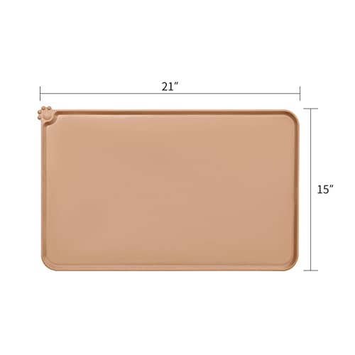 AUDWUD Silicone Pet Feeding Mat – 21x15 inch Waterproof Anti-Slip Bowl Pad for Small & Medium Dogs (Apricot)