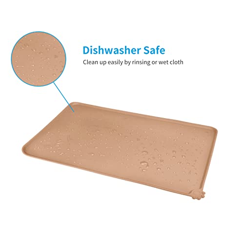 AUDWUD Silicone Pet Feeding Mat – 21x15 inch Waterproof Anti-Slip Bowl Pad for Small & Medium Dogs (Apricot)