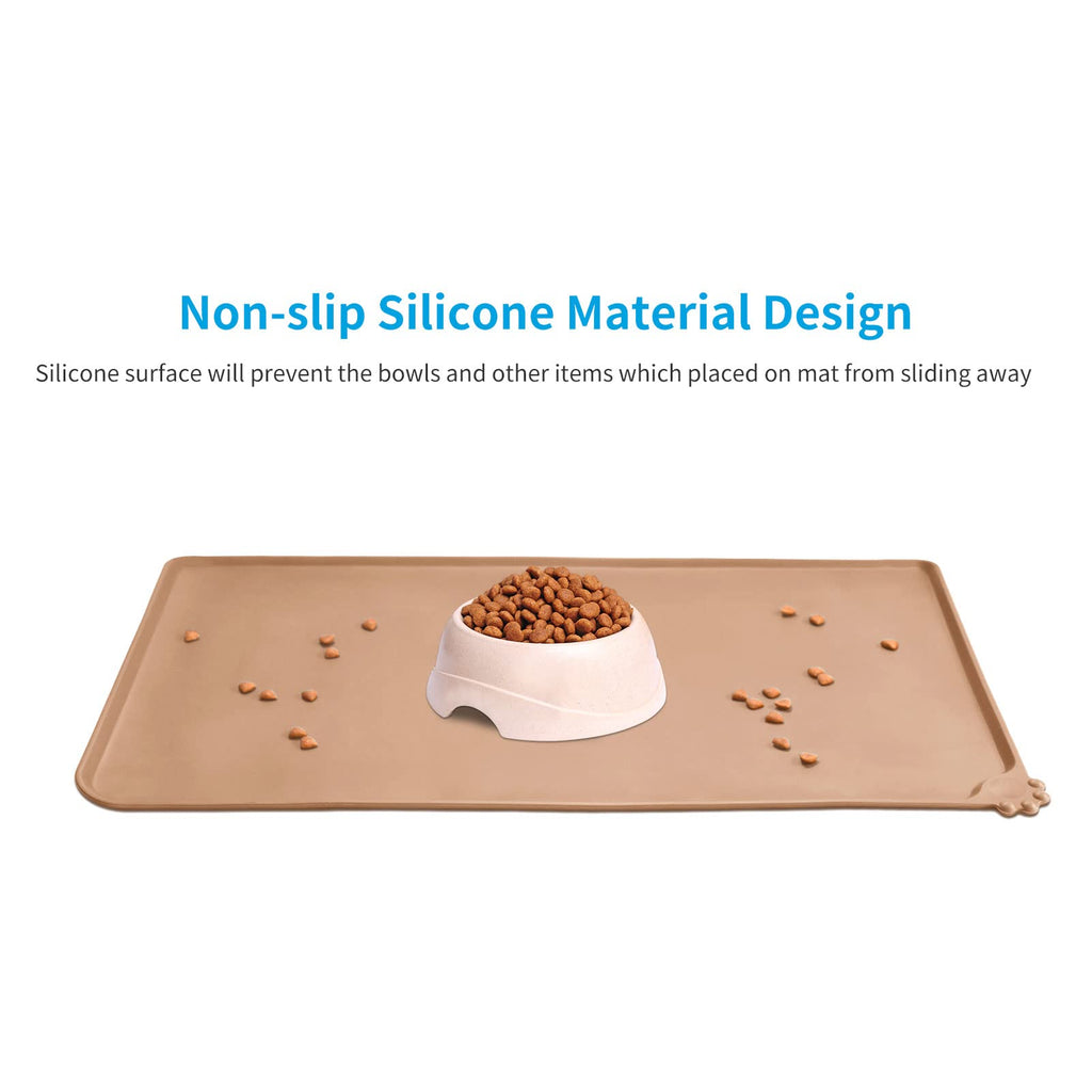 AUDWUD Silicone Pet Feeding Mat – 21x15 inch Waterproof Anti-Slip Bowl Pad for Small & Medium Dogs (Apricot)