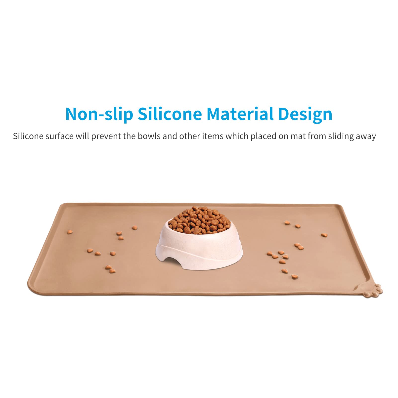 AUDWUD Silicone Pet Feeding Mat – 21x15 inch Waterproof Anti-Slip Bowl Pad for Small & Medium Dogs (Apricot)