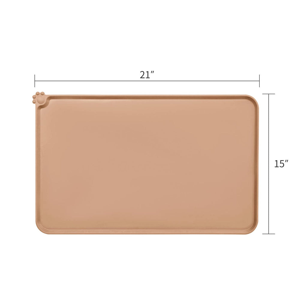 AUDWUD Silicone Pet Feeding Mat – 21x15 inch Waterproof Anti-Slip Bowl Pad for Small & Medium Dogs (Apricot)