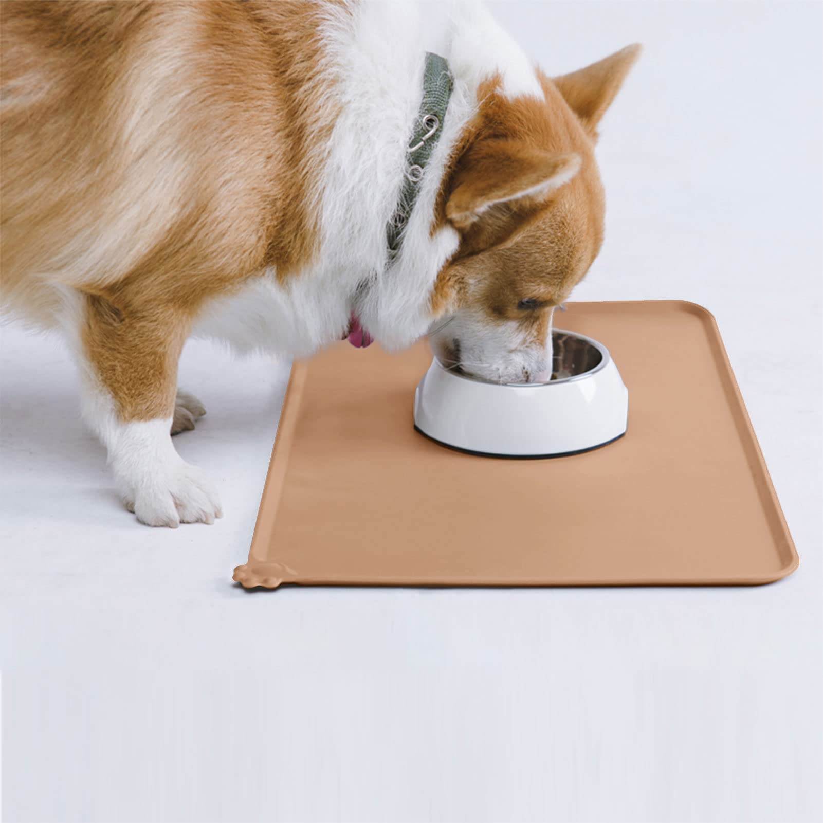 AUDWUD Silicone Pet Feeding Mat – 21x15 inch Waterproof Anti-Slip Bowl Pad for Small & Medium Dogs (Apricot)