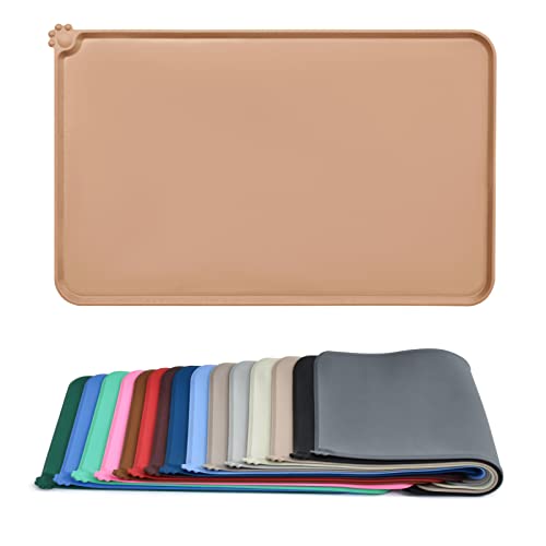 AUDWUD Silicone Pet Feeding Mat – 21x15 inch Waterproof Anti-Slip Bowl Pad for Small & Medium Dogs (Apricot)