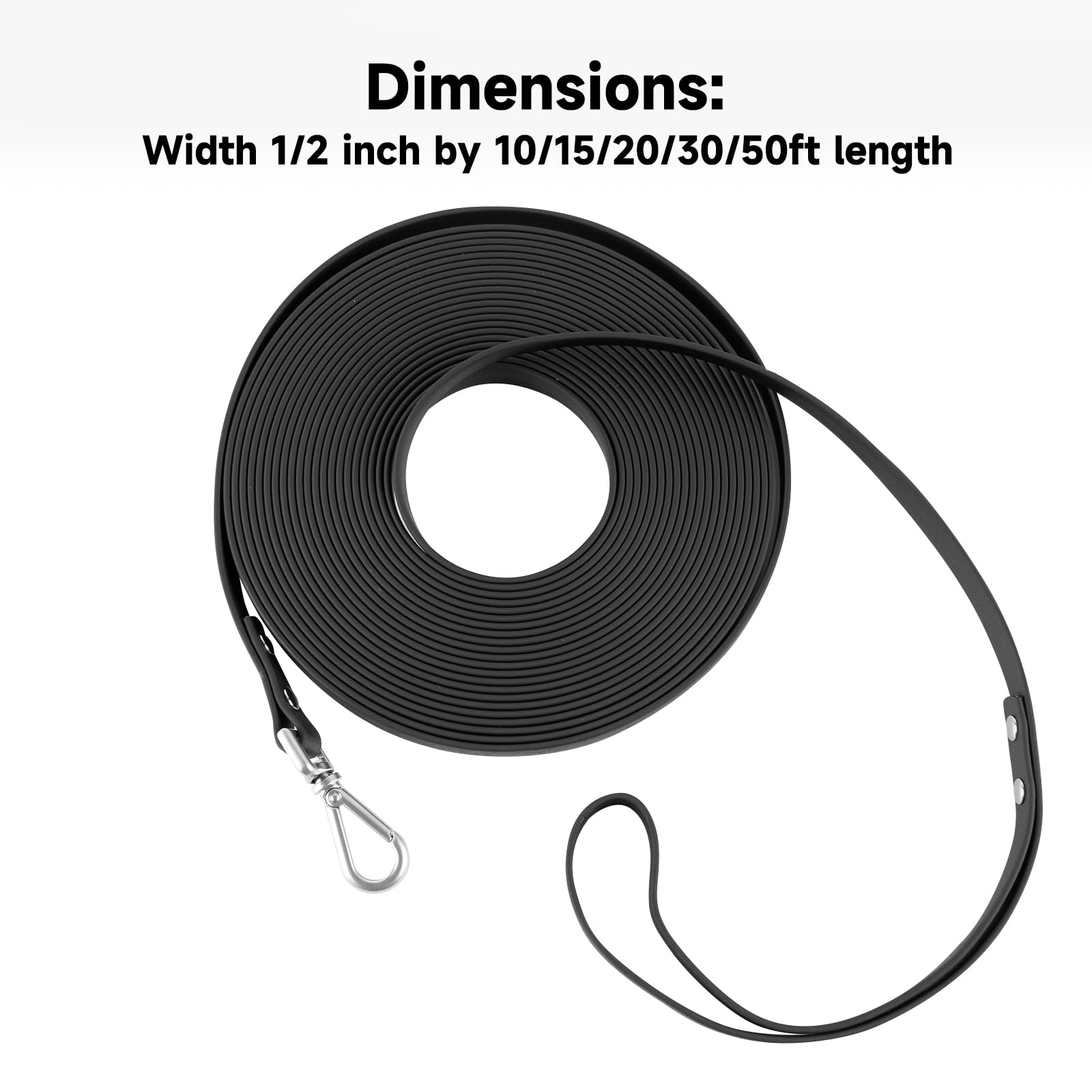 AUMAILI 30ft Dog Training Long Leash - Waterproof, Heavy Duty, Recall Lead for Outdoor Use - Black