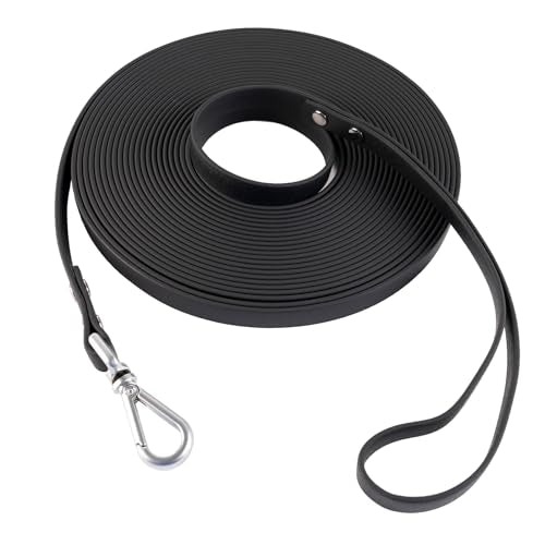 AUMAILI 30ft Dog Training Long Leash - Waterproof, Heavy Duty, Recall Lead for Outdoor Use - Black