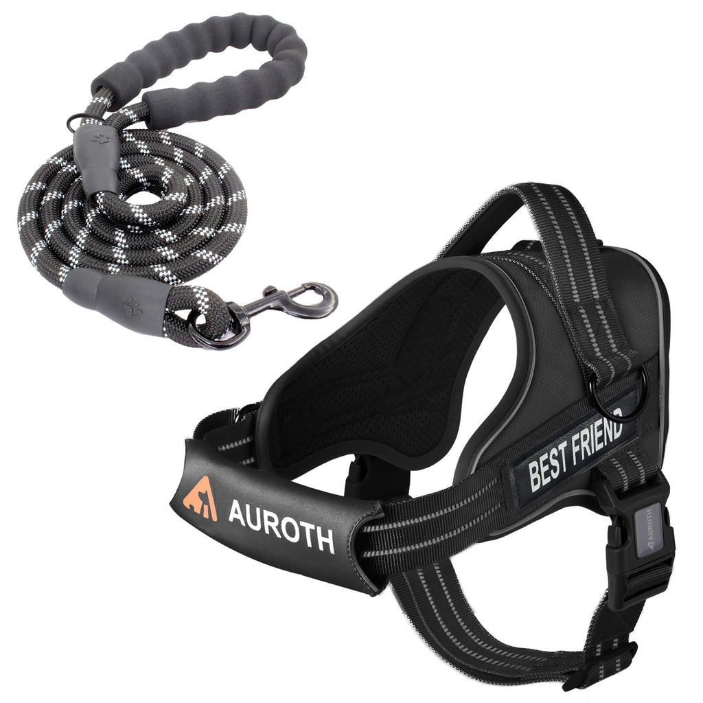 AUROTH No Pull Dog Harness and Leash Set – Reflective, Adjustable, Easy On/Off, Medium, Black