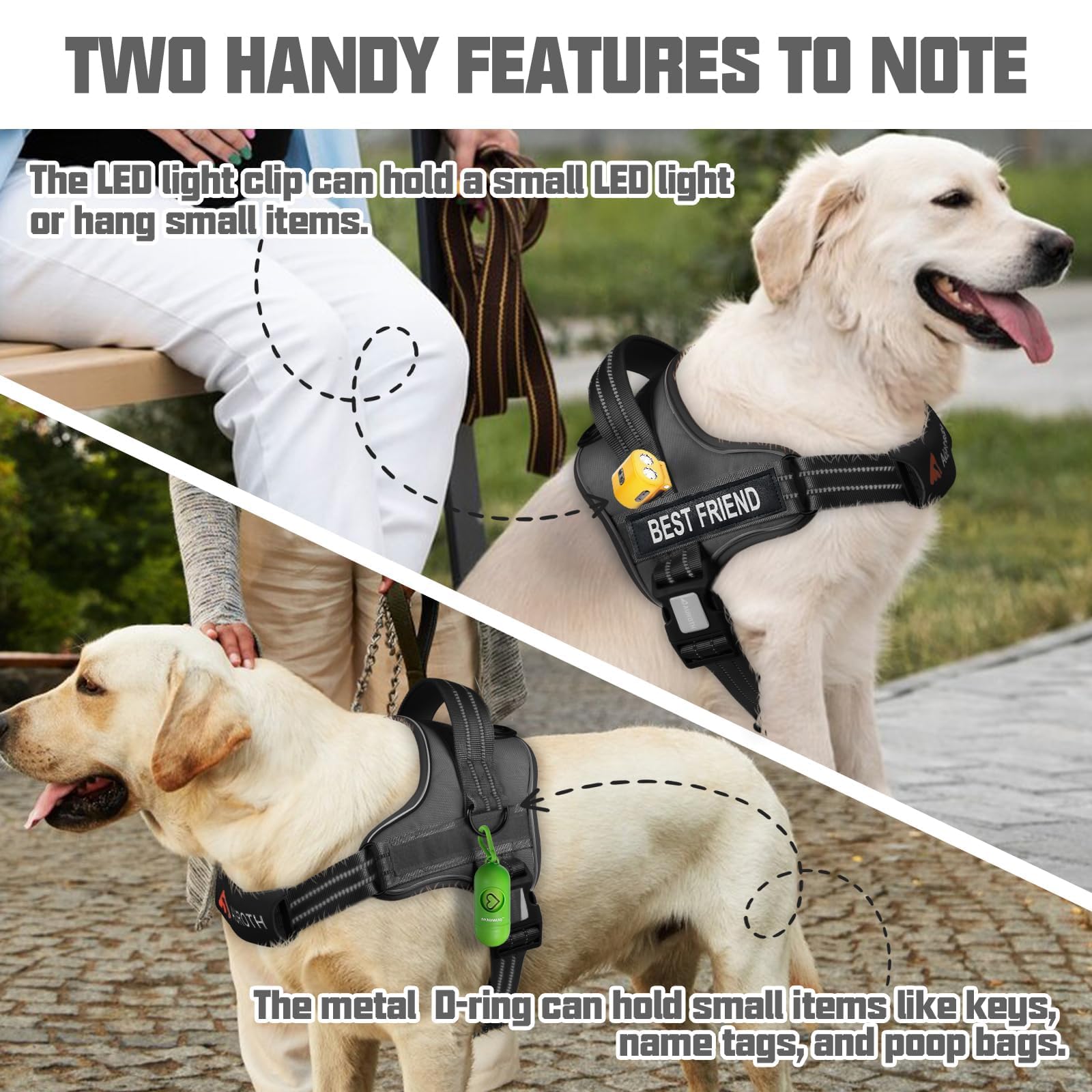 AUROTH No Pull Dog Harness and Leash Set – Reflective, Adjustable, Easy On/Off, Medium, Black