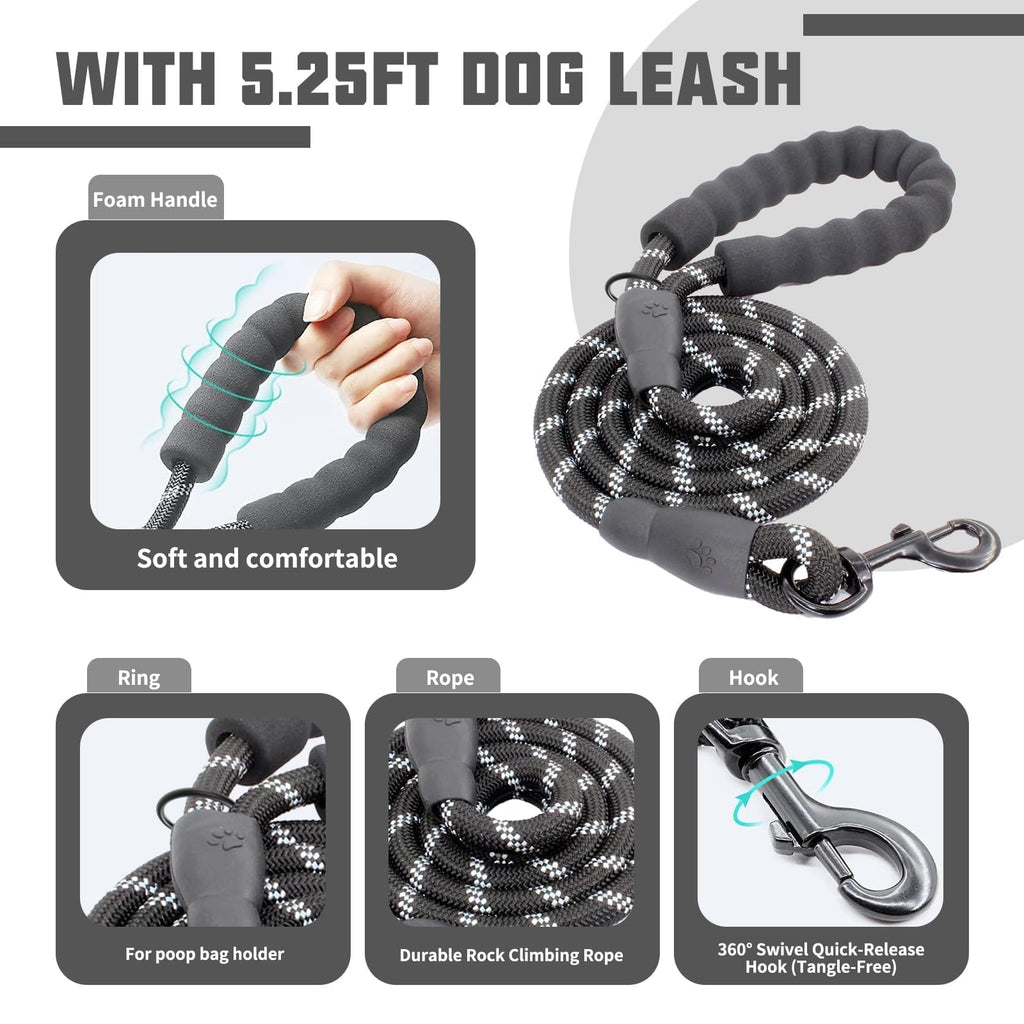 AUROTH No Pull Dog Harness and Leash Set – Reflective, Adjustable, Easy On/Off, Medium, Black