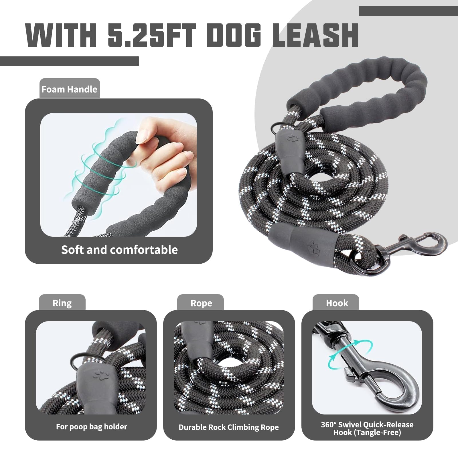 AUROTH No Pull Dog Harness and Leash Set – Reflective, Adjustable, Easy On/Off, Medium, Black