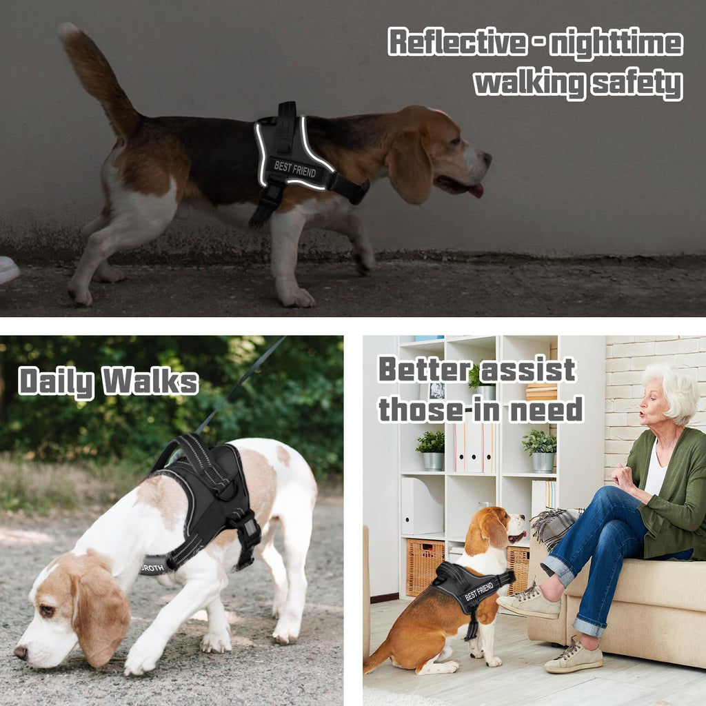 AUROTH No Pull Dog Harness and Leash Set – Reflective, Adjustable, Easy On/Off, Medium, Black