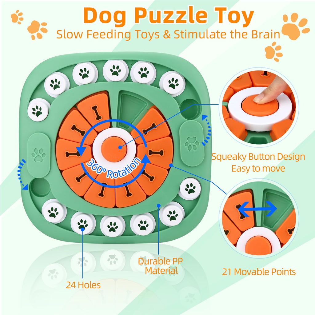AVOAR Dog Puzzle Toy – Level 3 Green, Mentally Stimulating Treat Dispenser for Large Medium Dogs